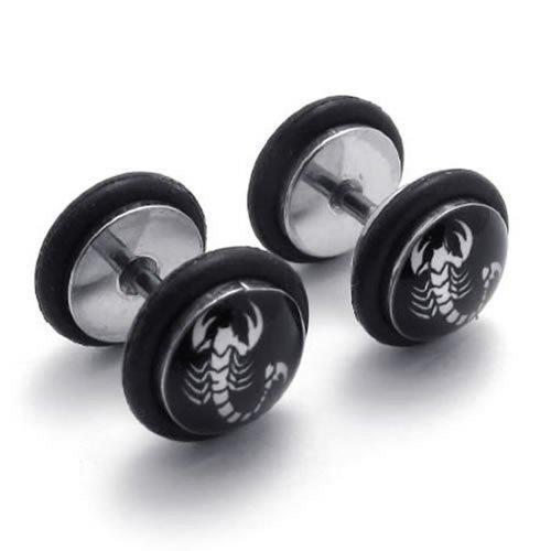 2pcs Stainless Steel Scorpion Stud Men Earrings, Color White Black, 1 Pair-Earrings-KONOV-Innovato Design