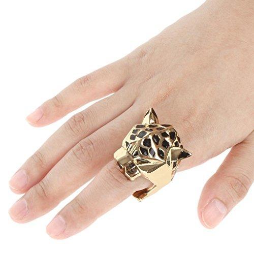 Gold-Tone Leopard Man Woman Cocktail Ring Green Zircon Eyes-Rings-Innovato Design-7-Innovato Design