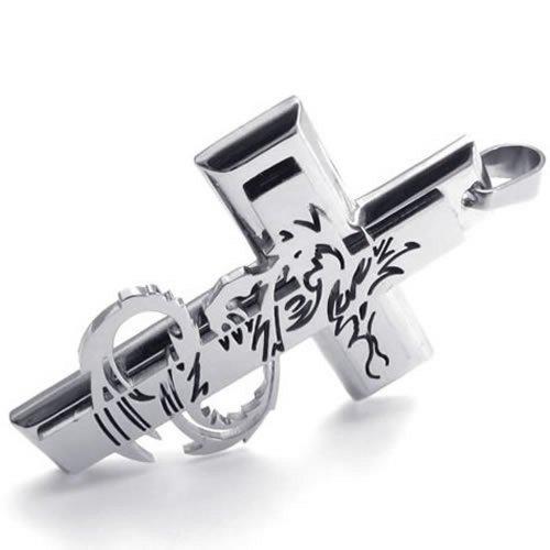 Men Stainless Steel Gothic Dragon Cross Pendant Necklace, 24 inch Chain-Necklaces-KONOV-Innovato Design