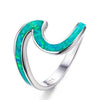 925 Sterling Silver Wave Ring Ocean Beach Lab Created Green Opal. Silver Ring sizes 5-10-Rings-Innovato Design-5-Innovato Design