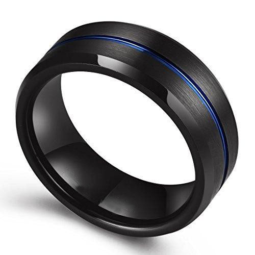 Blue & Black 8 mm Men Tungsten Carbide Wedding Band Ring Brushed Comfort Fit-Rings-Innovato Design-6-Innovato Design