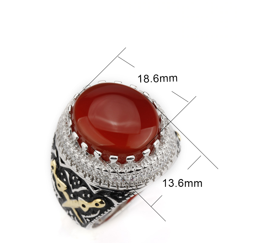 Gold Plated Men Sterling Silver Vintage Nature Agate Double Sword AAA Cubic Zircon Ring-Rings-Innovato Design-8-Innovato Design