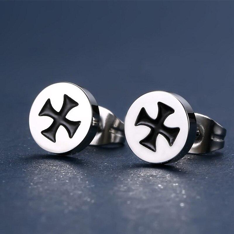 2pcs Trendy Stainless Steel Unisex Men Cross Stud Earrings, 1 Pair, Silver Black-Earrings-Innovato Design-Innovato Design