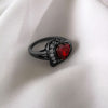7mm Heart-Shaped Red Lab Ruby Stone with Cubic Zirconia Black-Rhodium-Plated Promise Ring-Rings-Innovato Design-6-Innovato Design