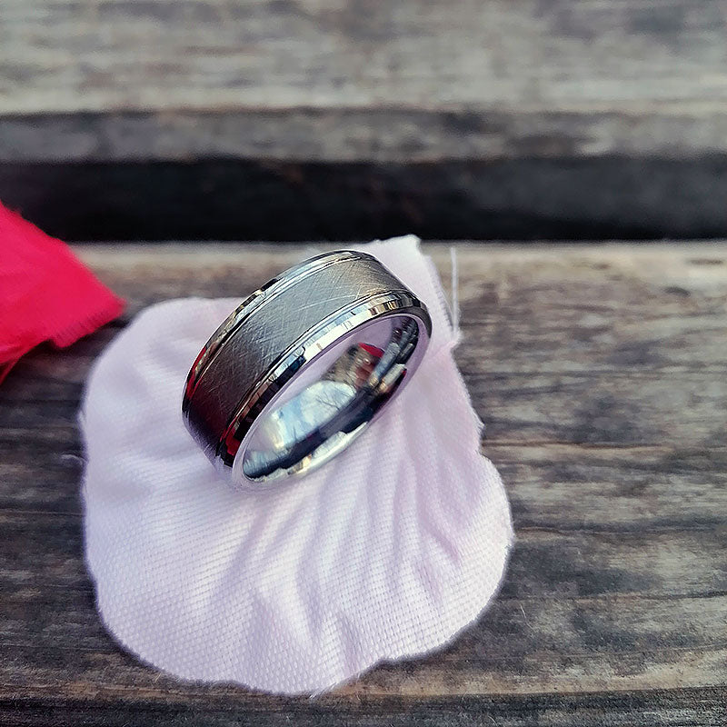 8mm Brushed Two Grooved Tungsten Carbide Wedding Ring-Rings-Innovato Design-Black-5-Innovato Design