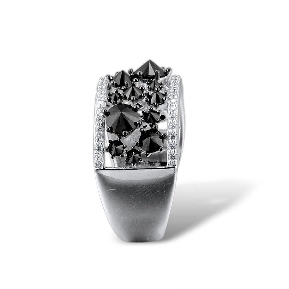 925 Sterling Silver Black Cubic Zircon Engagement Wedding Ring Bridal Women-Rings-Innovato Design-6-Innovato Design