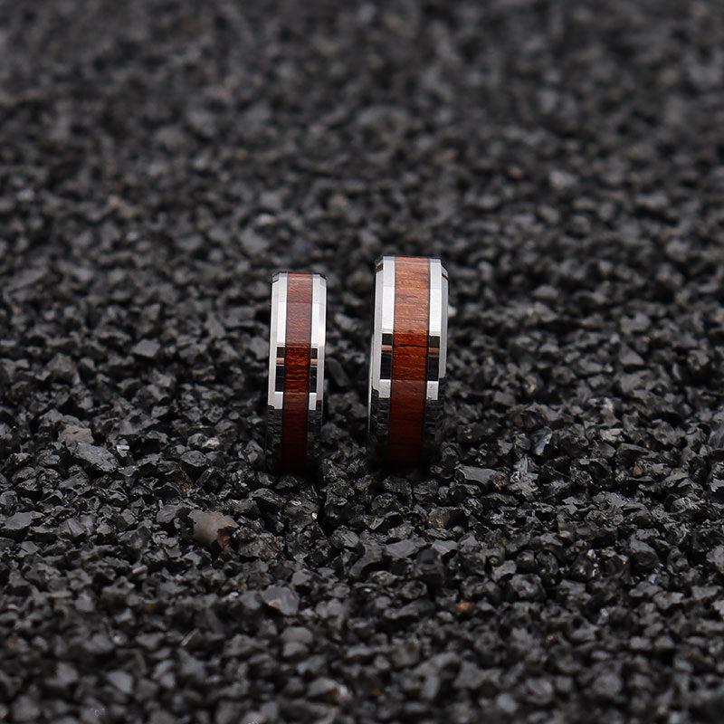 8mm Men High Polished Koa Wood Inlay Tungsten Wedding Ring-Rings-Innovato Design-8mm-5-Innovato Design