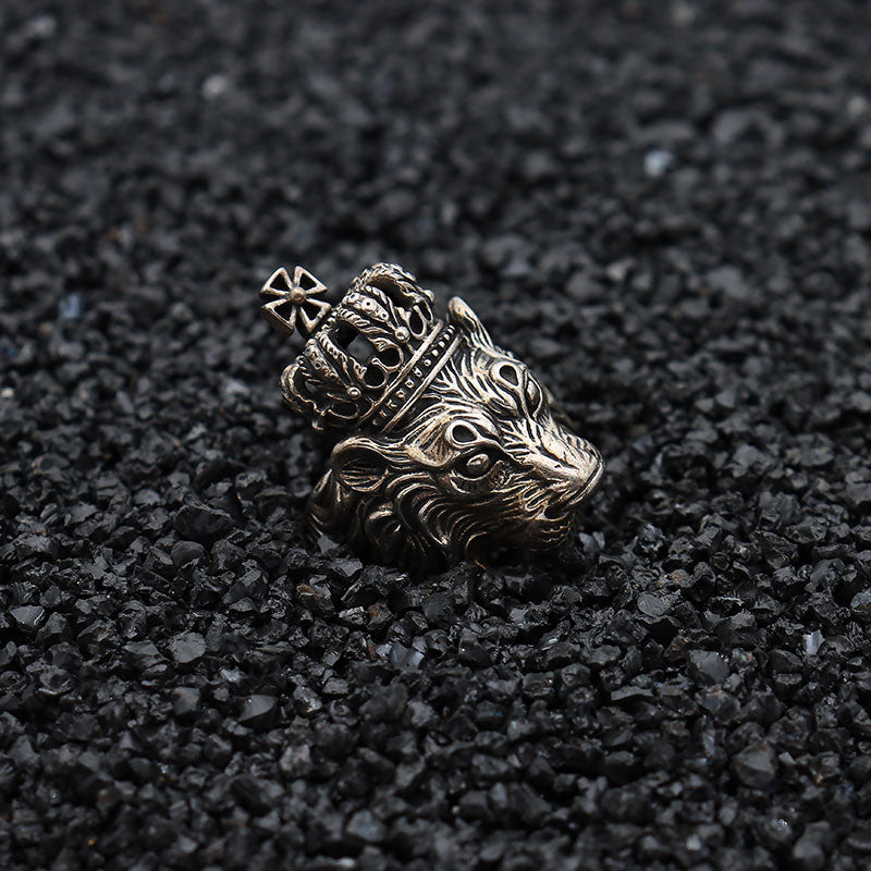 Authentic Crown Lion King Head 925 Sterling Silver Vintage Punk Biker Ring-Gothic Rings-Innovato Design-7-Innovato Design