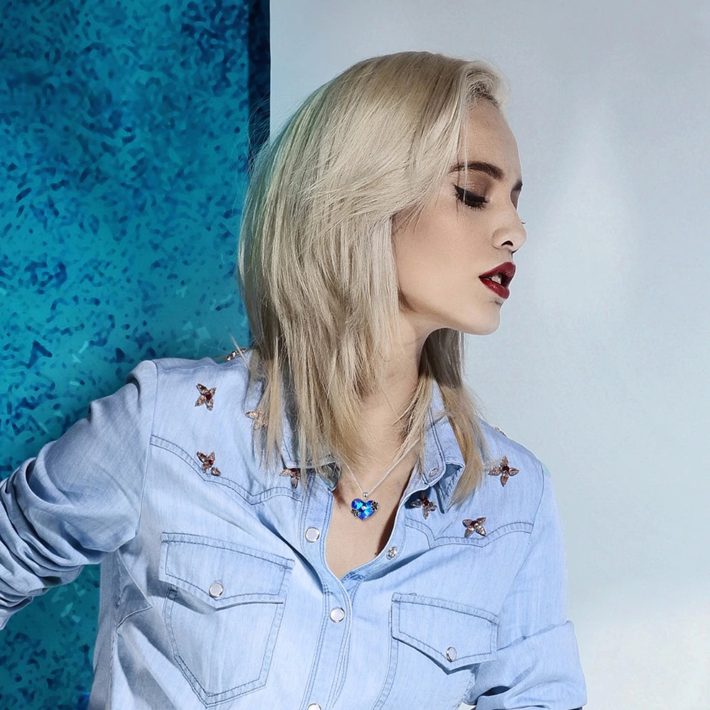 925 Sterling Silver Blue Heart of Ocean Crystal Pendant with Paw Prints-Necklaces-Innovato Design-Innovato Design