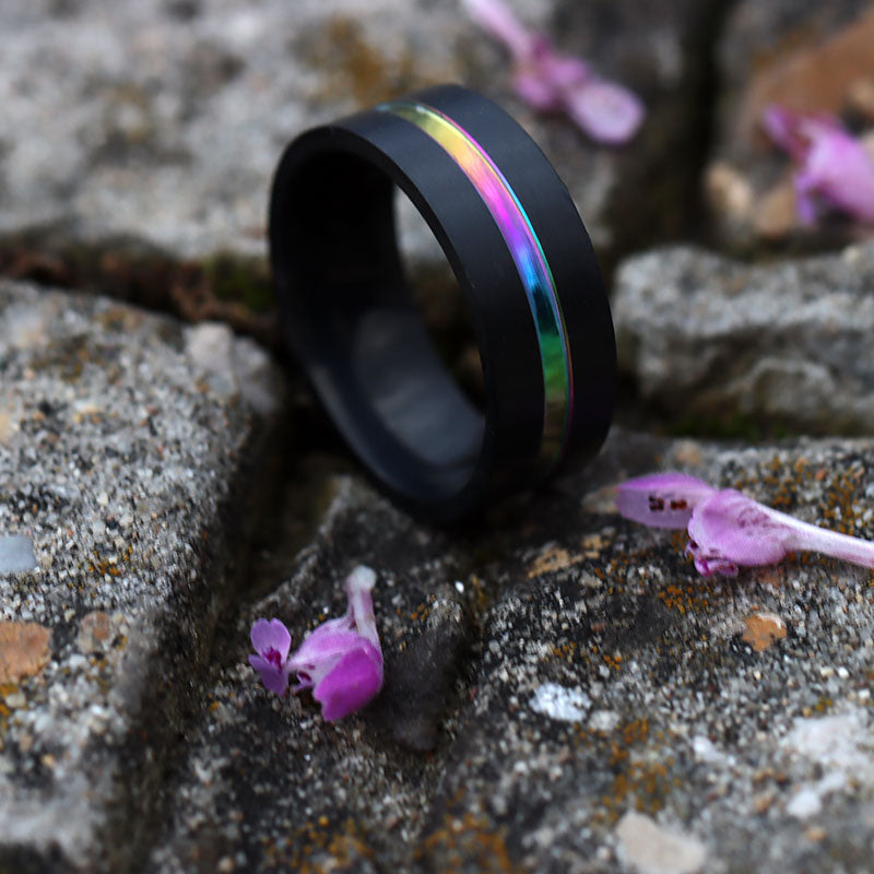 Rainbow Tungsten Carbide and Purple Cubic Zirconia 316L Stainless Steel Wedding Ring Set-Couple Rings-Innovato Design-6-5-Innovato Design