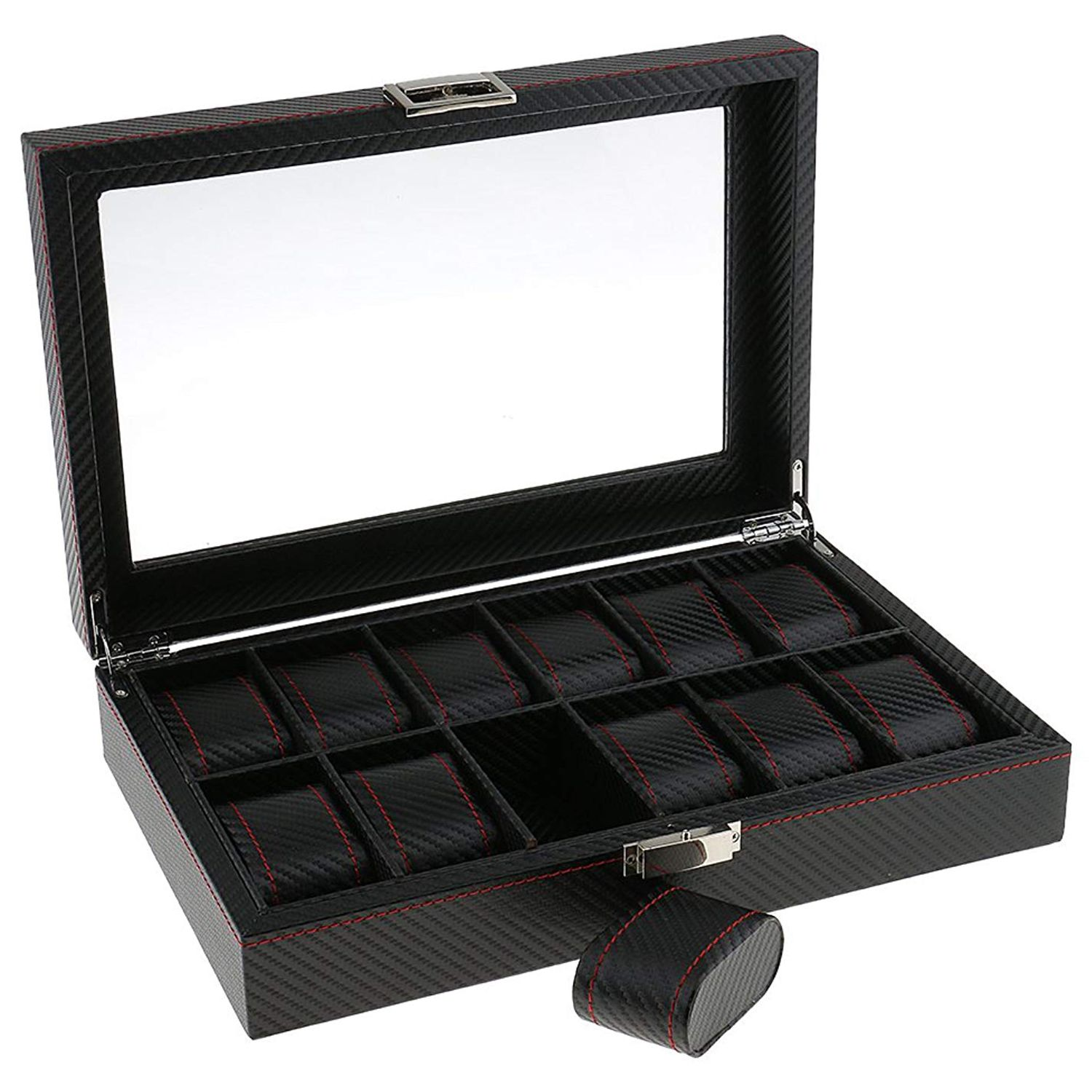 Dark Gray High Carbon Fiber Watch and Jewelry Display Storage Box-Watch Box-Innovato Design-12 Grid-Innovato Design