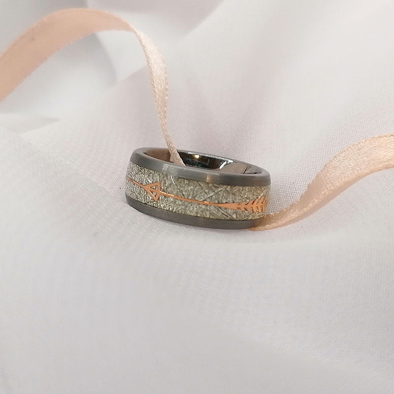 Tungsten with Meteorite Inlay Gold Arrow Wedding Band-Rings-Innovato Design-6-6mm-Innovato Design