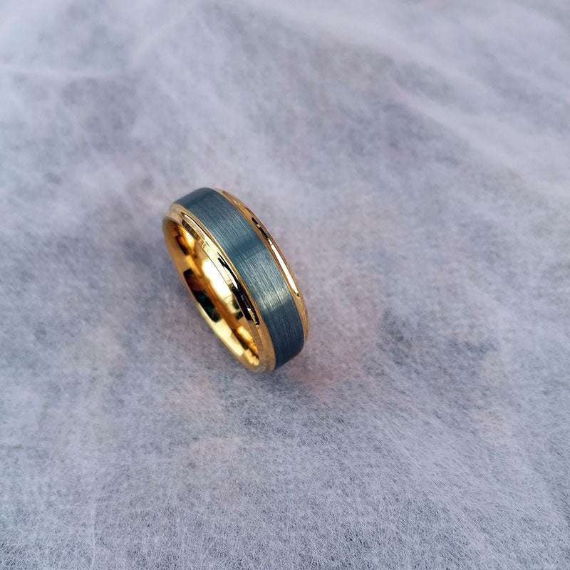 His & Her 6mm/8mm Matte Brushed Yellow Gold Plated Wedding Band Set-Ring-Innovato Design-6-5-Innovato Design