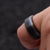 8mm Black, Silver and Blue Brushed Matte and Polished Tungsten Wedding Ring-Rings-Innovato Design-5-Innovato Design