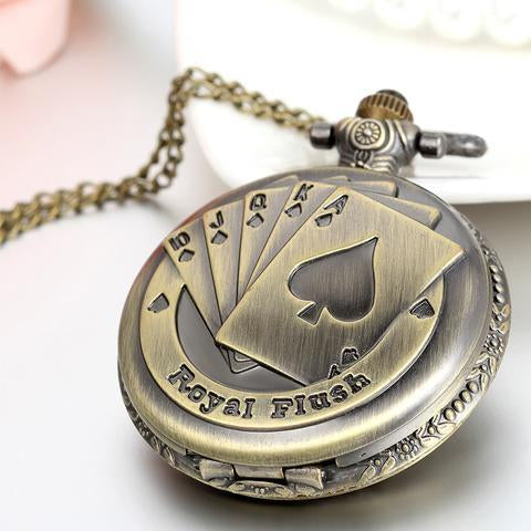 Bronze Coated Poker Pocket Watch with Royal Flush Exterior Case Design-Pocket Watch-Innovato Design-Innovato Design