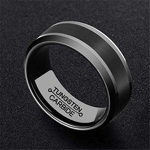 Men 8mm Black Tungsten Matte Finish Center Carbide Ring Wedding Engagement Band Comfort Fit-Rings-Fashion Month-7-Innovato Design