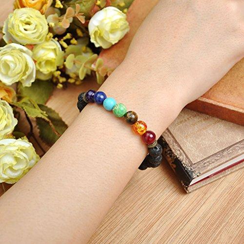 Lava Stone Diffuser Bracelet Aromatherapy 7 Chakra Tree of Life Charm Yoga-Bracelets-Innovato Design-2 pcs Lava Stone Chakra Couples Bracelets-Innovato Design
