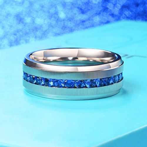 Men Women 8mm Titanium Engagement Ring Wedding Band Blue Simulated Sapphire Cubic Zirconia-Rings-Innovato Design-7-Innovato Design