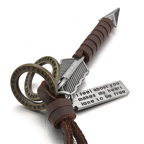 Men's Alloy Leather Arrow Vintage Pendant Necklace with Chain, Brown Silver Tone-Necklaces-Innovato Design-Innovato Design