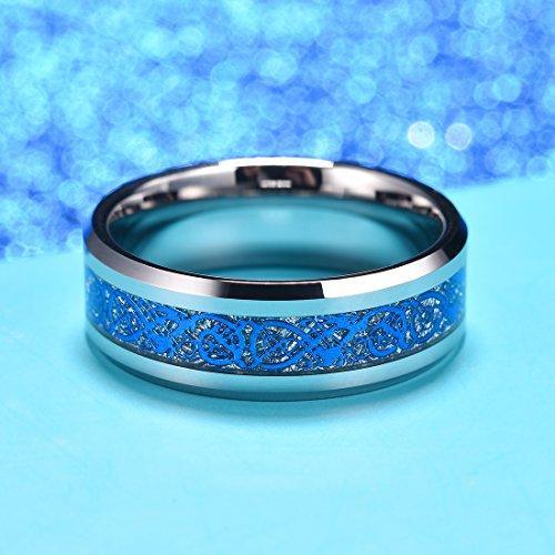 DRAGON Men Women 8mm Tungsten Carbide Ring Blue Celtic Imitated Meteorite Inlay Ring Beveled Edge-Rings-Innovato Design-6-Innovato Design