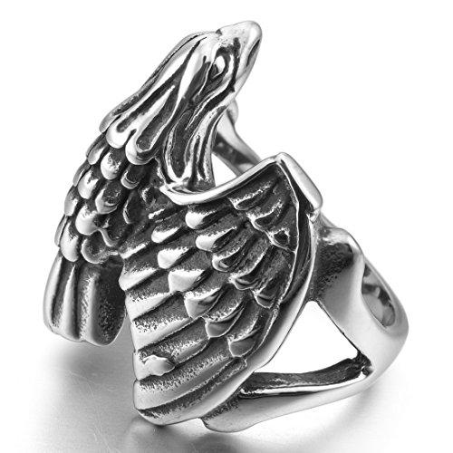 Men's Stainless Steel Ring Silver Tone Black Eagle Hawk-Rings-INBLUE-7-Innovato Design