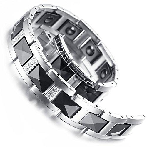 Men Ceramic Bracelet Black & Silver Crystal Hematite Energy-Bracelets-Innovato Design-Innovato Design