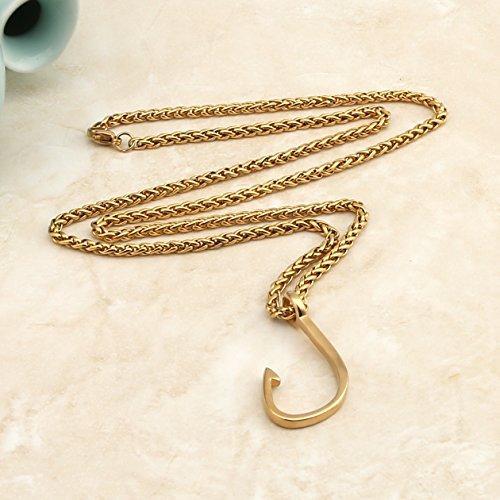 Fish Hook Stainless steel Pendant Necklace, with 24" Link Chain-Necklaces-Innovato Design-Black-Innovato Design