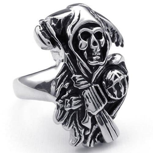 Stainless Steel Band Casted Grim Reaper Skull Biker Men Ring-Rings-KONOV-8-Innovato Design