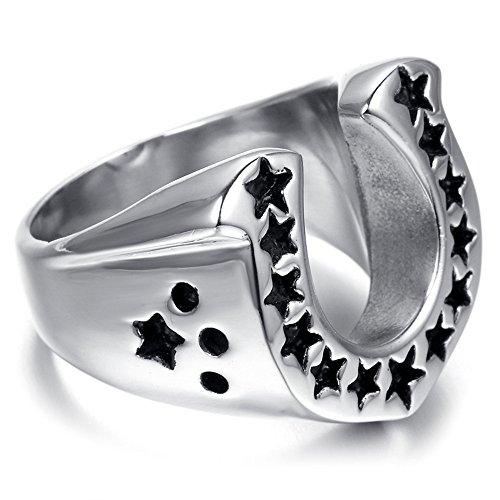Men Stainless Steel Ring Vintage Biker Silver Black Horseshoe-Rings-Innovato Design-8-Innovato Design