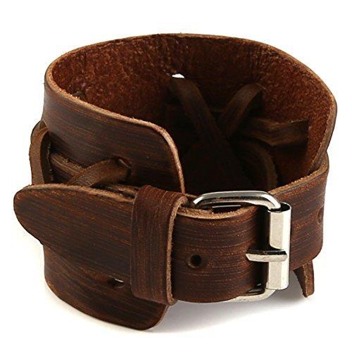 Authentic Wide Leather Casual Mens Brown Cuff Bangle Bracelet-Bracelets-Innovato Design-Innovato Design