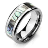 Men's Wide 8mm Tungsten Mother of Pearl Abalone Shell Ring Band Silver Tone Comfort Fit Wedding-Rings-INBLUE-7-Innovato Design