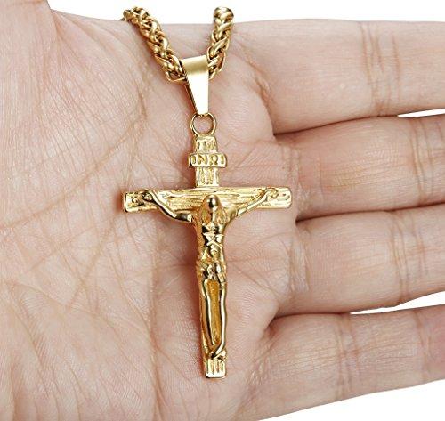 Stainless Steel Mens Womens Cross Necklace Crucifix Pendant, 24 inches-Necklaces-Innovato Design-Gold-tone-Innovato Design