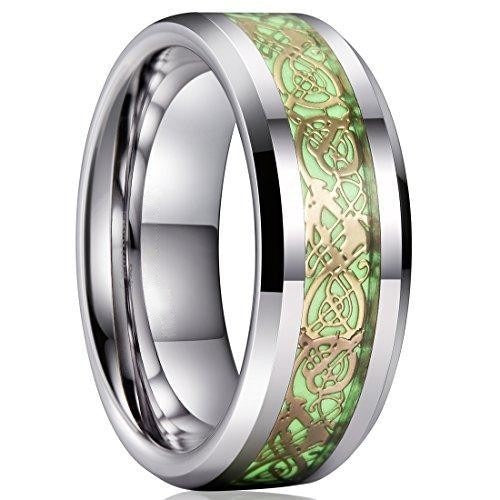 8 mm Gold Celtic Dragon Luminous Glow Tungsten Carbide Wedding Ring for Men Women-Rings-Innovato-7-Innovato Design