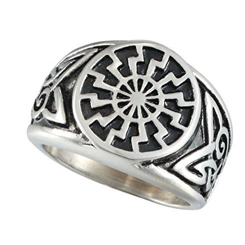 Men's Stainless Steel Ring Silver Tone Black Engine Sun Pattern Celtic Vintage Knot Motifs Finger Rings-Rings-Innovato Design-8-Innovato Design