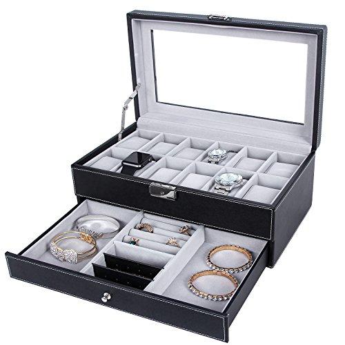 Men Watch Organizer Jewelry & Accessories Holder Display Case with Lock and Keys Black-Watch Box-Innovato Design-Black-Innovato Design