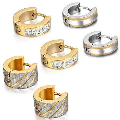 Stainless Steel Unique Small Hoop Earrings for Men 3 Pairs Huggie Earrings-Earrings-Innovato Design-Innovato Design