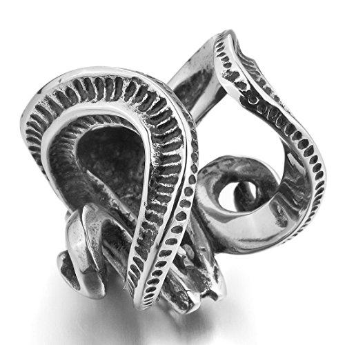 Men's Stainless Steel Ring Silver Tone Black Goat Horn Skull-Rings-INBLUE-8-Innovato Design