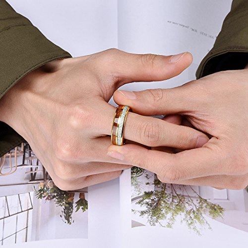 METEOR Men Wedding Band Gold Plated Domed Tungsten Ring 8 mm Imitated Meteorite Koa Wood Inlay Comfort Fit-Rings-Innovato-6-Innovato Design