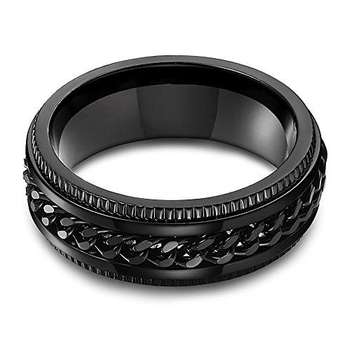 Stainless Steel 8mm Rings for Men Chain Rings Biker Grooved Edge Spinner Ring, Size 7-14-Rings-Innovato Design-Black-7-Innovato Design