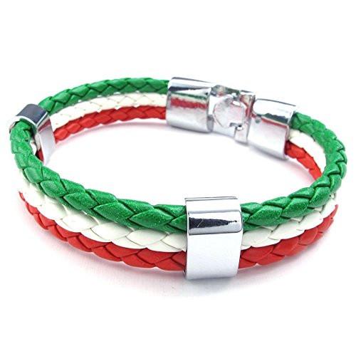 Men Feather Bracelet, Italy Flag Italian Banner Cuff Bangle, Red White Green, 8" 8.5" 9"-Bracelets-Innovato Design-8 Inches-Innovato Design