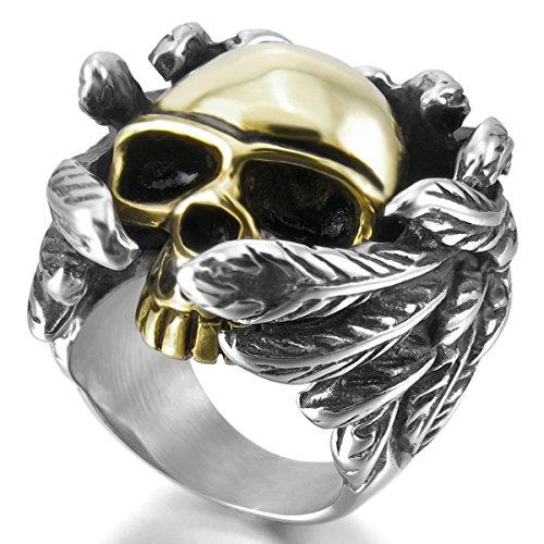 Men's Stainless Steel Ring Silver Gold Tone Black Skull Wing-Rings-INBLUE-7-Innovato Design