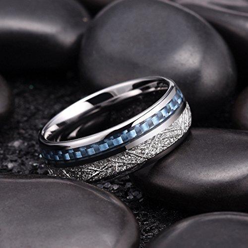 8 mm Men Tungsten Carbide Wedding Ring Imitated Meteorite Blue Carbon-Rings-Innovato Design-7-Innovato Design