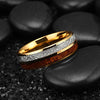 METEOR Men Wedding Band Gold Plated Domed Tungsten Ring 8 mm Imitated Meteorite Koa Wood Inlay Comfort Fit - InnovatoDesign