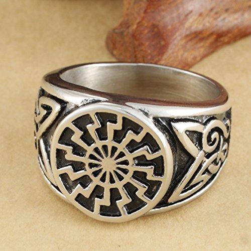 Men's Stainless Steel Ring Silver Tone Black Engine Sun Pattern Celtic Vintage Knot Motifs Finger Rings-Rings-Innovato Design-8-Innovato Design