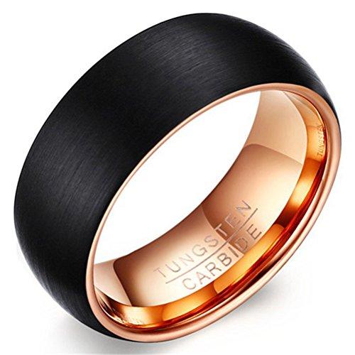 Men 8mm Tungsten Carbide Black Rose Gold Plated Two Tone Wedding Band Engagement Ring Matte Finish-Rings-Fashion Month-7-Innovato Design