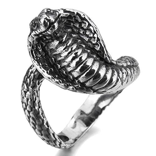 Men's Stainless Steel Ring Silver Tone Black Snake Cobra-Rings-INBLUE-7-Innovato Design