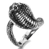 Men's Stainless Steel Ring Silver Tone Black Snake Cobra - InnovatoDesign