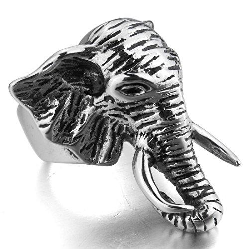 Men's Stainless Steel Ring Silver Tone Black Elephant-Rings-INBLUE-7-Innovato Design