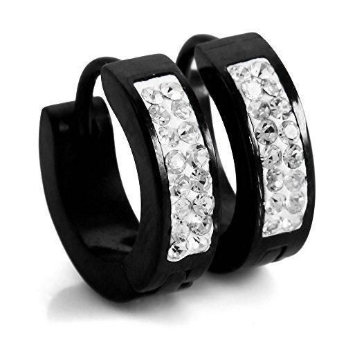 Men's Stainless Steel Stud Hoop huggie Earrings CZ Silver Black Charm Elegant - InnovatoDesign