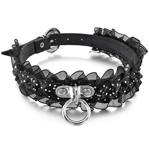 Women's Alloy Leather Fabric Necklace Choker Collar Black Silver Tone Adjustable-Necklaces-Innovato Design-Innovato Design